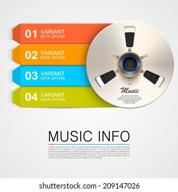 Vector metal music bobine, Music info. Disk record numbers, Vector illustration