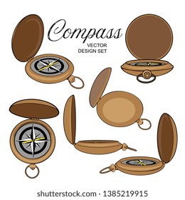 Vector Metal Navigation Compass Illustration Set
