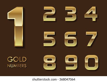 Vector metal numbers.Set of golden numbers.