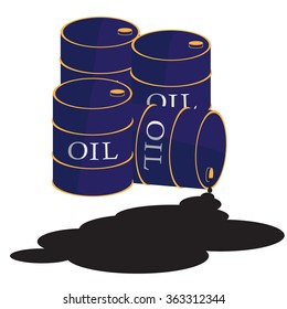Vector Metal Oil Barrel Isolated on White Background. Big Drop of Oil. Fuel Droplet. Drop of Oil Poured from a Black Barrel