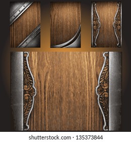 Vector metal on wood background set