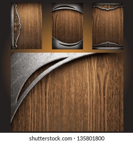 Vector metal on wood background set