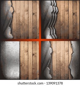 Vector metal on wood background set