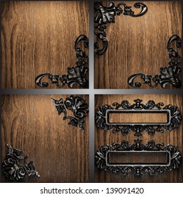 Vector metal on wood background set