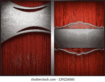 Vector metal on wood background set