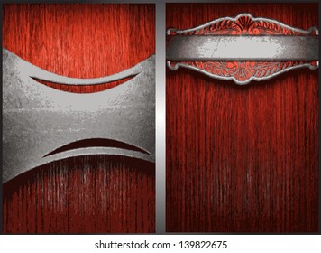 Vector metal on wood background set