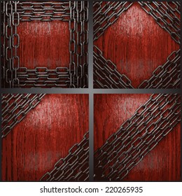 Vector metal on wood background set