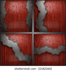 Vector metal on wood background set
