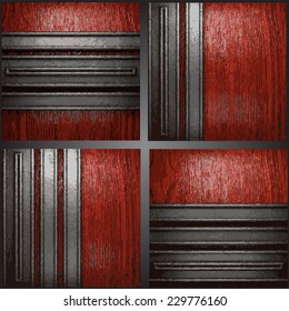 Vector metal on wood background set