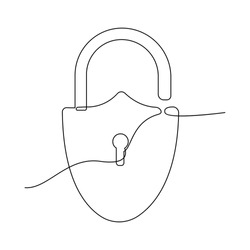 Vector metal padlock continuous one line drawing of  padlock concept security sign illustration
