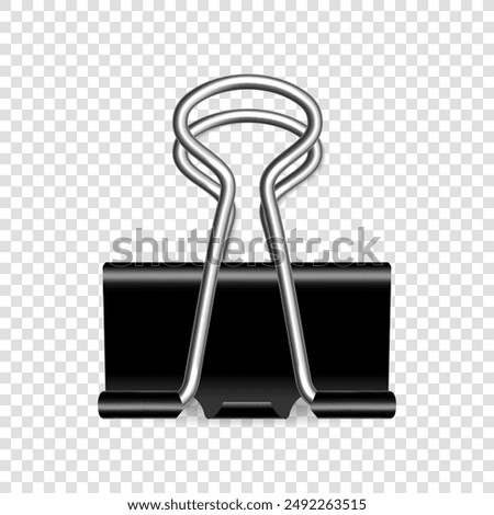 Vector metal paper clip isolated on transparent background. Realistic paper holder.