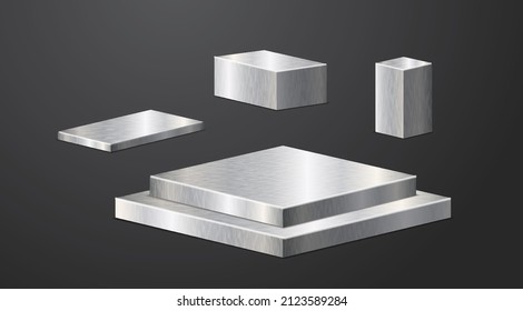 Vector Metal pedestal square concept shop podium presentation mock up, Chrome steel show cosmetic product display stage pedestal design