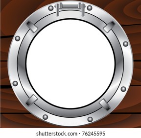 vector metal porthole and wooden wall