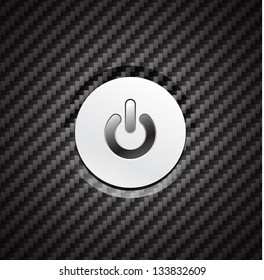 Vector metal power button design on carbon background