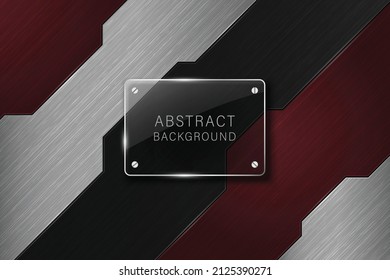 Elemento de diseño 3D realista de metal vectorial con placas de vidrio transparentes.