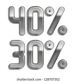 Vector metal rounded font  Percents templates for sale 40%, 30%