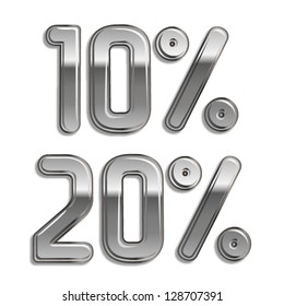 Vector metal rounded font  Percents templates for sale 20%, 10%