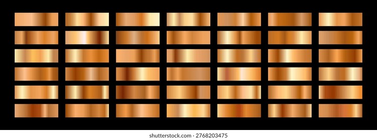 Vector metal set with glossy Gold gradient. Bronze surface for shiny yellow steel. Silver copper Foil collection.