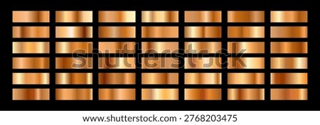 Vector metal set with glossy Gold gradient. Bronze surface for shiny yellow steel. Silver copper Foil collection.