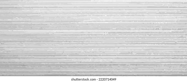 Vector metal sheet texture. Steel gray dirty background. Aluminium striped surface. Realistic iron old panel pattern. White stone line shape. Rough exterior finish material. Grunge wood siding effect