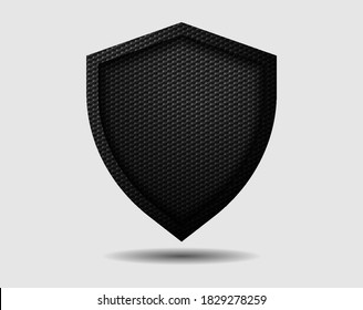 Vector Metal Shield With Dark Black Geometric Grid Carbon Fiber Texture Background