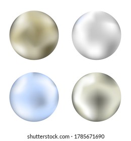 Vector metal spheres. Pearl balls. Oil bubbles. Illustrations of glass capsules. Round vitamins.