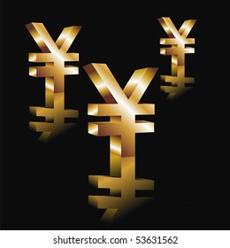 Vector Metal symbol yuan on a black background