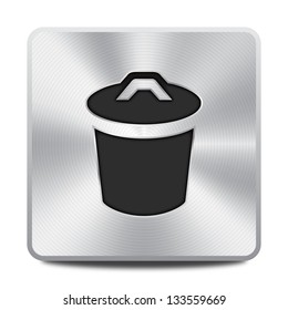 Vector metal trash bin icon / button, graphic design element