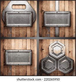 Vector metal and wood background set