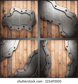 Vector metal and wood background set