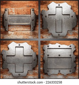 Vector metal and wood background set