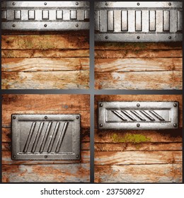 Vector metal and wood background set