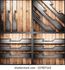 Vector metal and wood background set