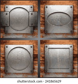 Vector metal and wood background set