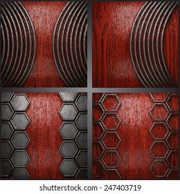 Vector metal and wood background set