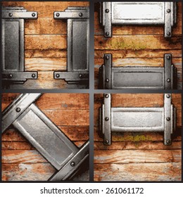 Vector metal and wood background set