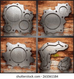 Vector metal and wood background set