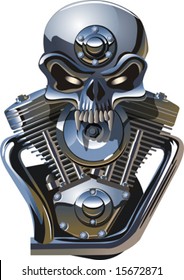 Vector metall skull with engine. More cartoon transportation illustrations see in my portfolio.