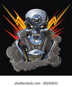 Vector metall skull with engine. Separated by layers for easy edit. More vector skulls see in my portfolio.