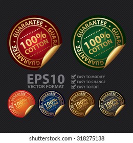 Vector : Metallic 100% Cotton Guarantee Infographics Peeling Sticker, Label, Icon, Sign or Badge