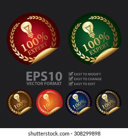 Vector : Metallic 100% Expert Infographics Peeling Sticker, Icon, Badge, Sign or Label
