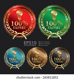 Vector : Metallic 100% Expert Ribbon, Badge, Label, Sticker, Banner, Sign or Icon