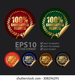 Vector : Metallic 100% Guaranteed Results Infographics Peeling Sticker, Icon, Badge, Sign or Label
