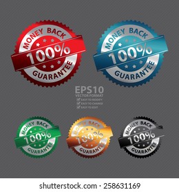 Vector : Metallic 100% Money Back Badge, Icon, Sticker, Banner, Tag, Sign or Label
