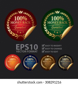 Vector : Metallic 100% Money Back Guaranteed Infographics Peeling Sticker, Icon, Badge, Sign or Label