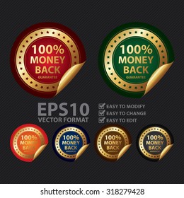 Vector : Metallic 100% Money Back Guarantee Infographics Peeling Sticker, Label, Icon, Sign or Badge