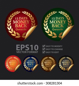 Vector : Metallic 15 Days Money Back Guarantee Infographics Peeling Sticker, Icon, Sign or Label