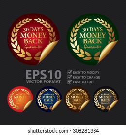 Vector : Metallic 30 Days Money Back Guarantee Infographics Peeling Sticker, Icon, Sign or Label