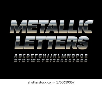 Vector Metallic Alphabet letters and Numbers. Reflective Chrome Font