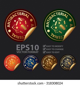 Vector : Metallic Antibacterial Infographics Peeling Sticker, Label, Icon, Sign or Badge